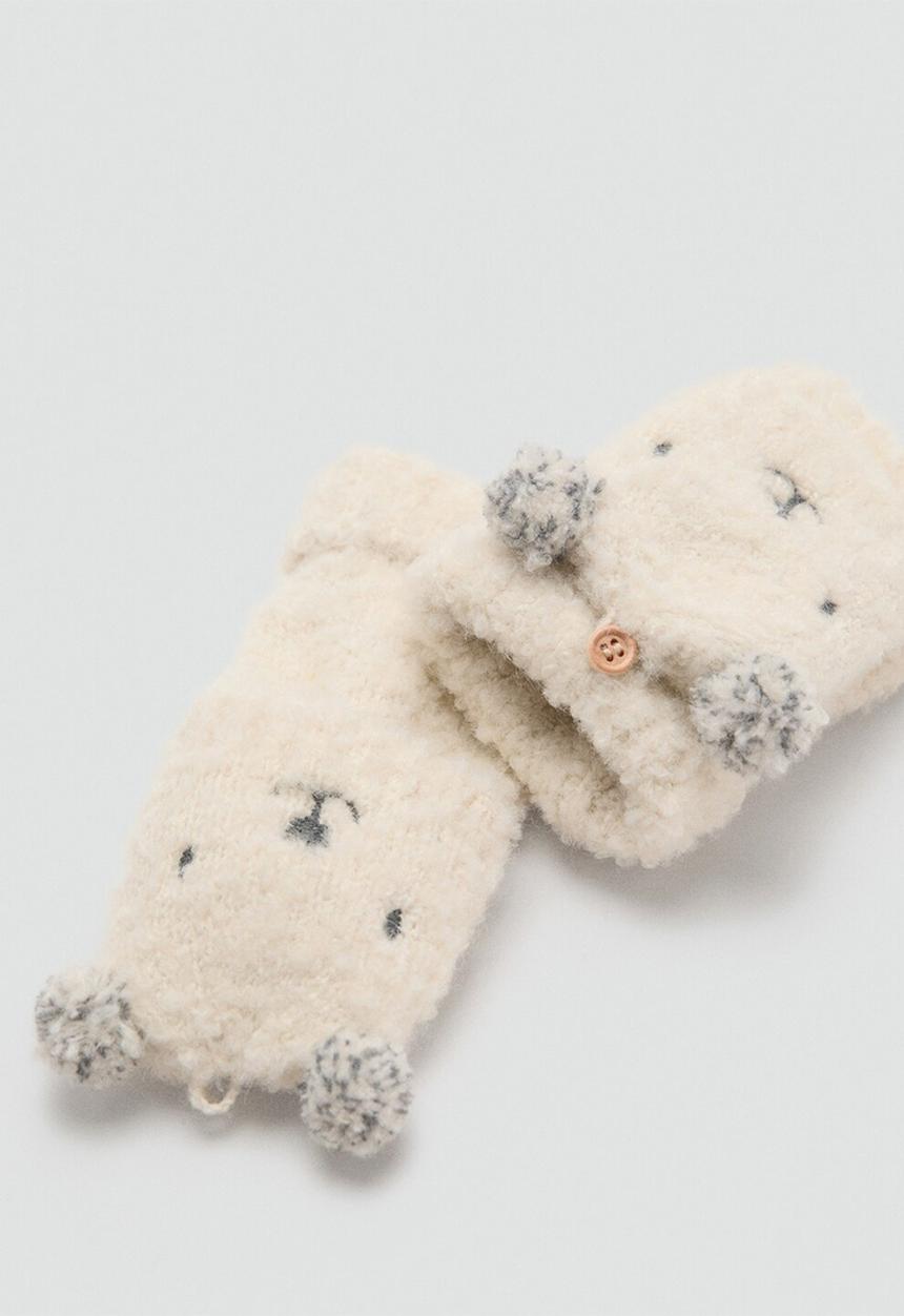 MANGO - Bear knitted gloves - ecru