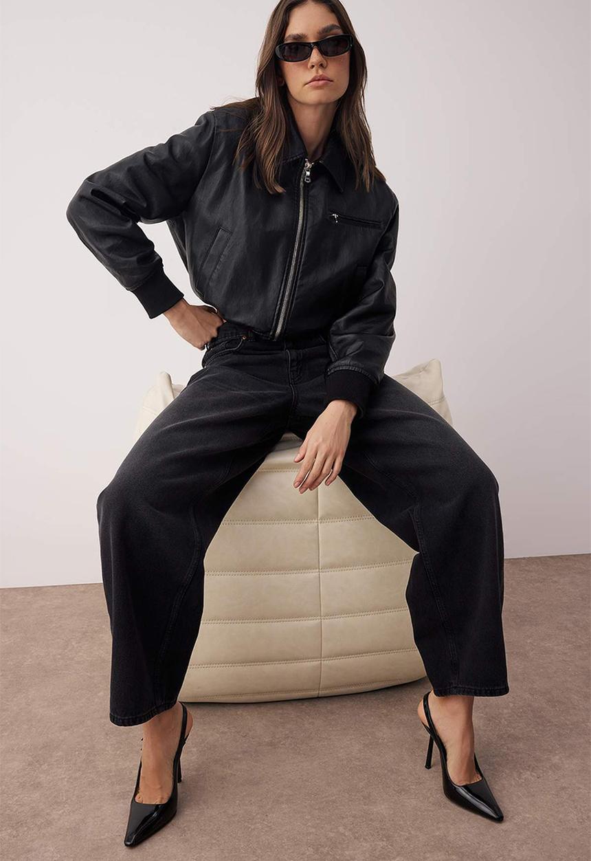 Trendyol - Regular Waist Loose Baggy Jean - Black
