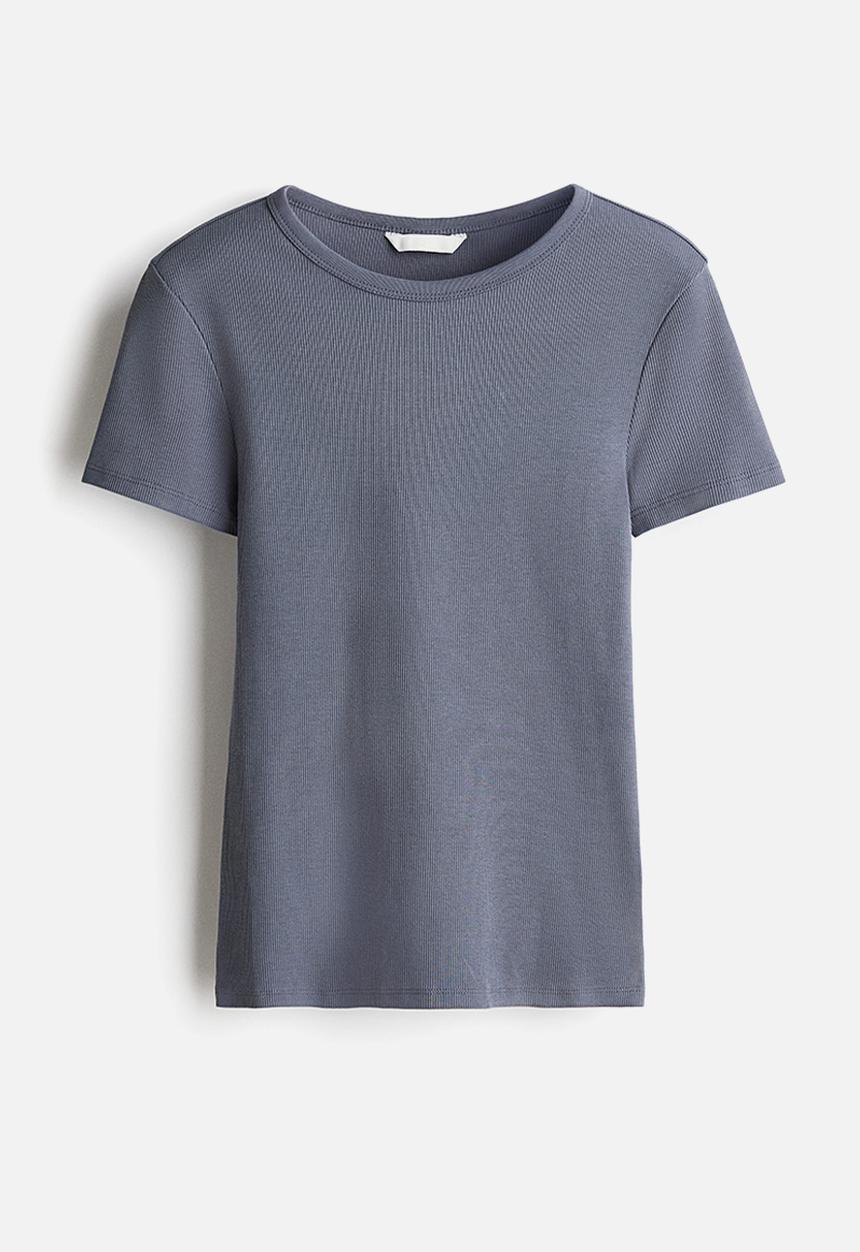 H&M - Ribbed t-shirt - dark grey 