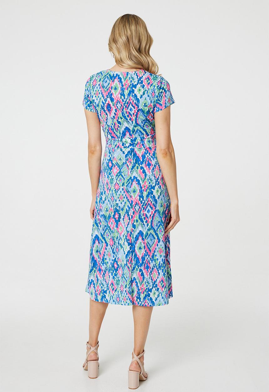 Stella Morgan - Cap Sleeve Wrap Style With Waist Pleats Midi Dress - Blue