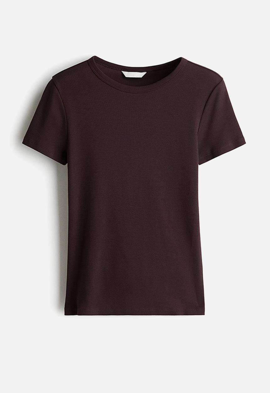 H&M - Ribbed t-shirt - dark brown 