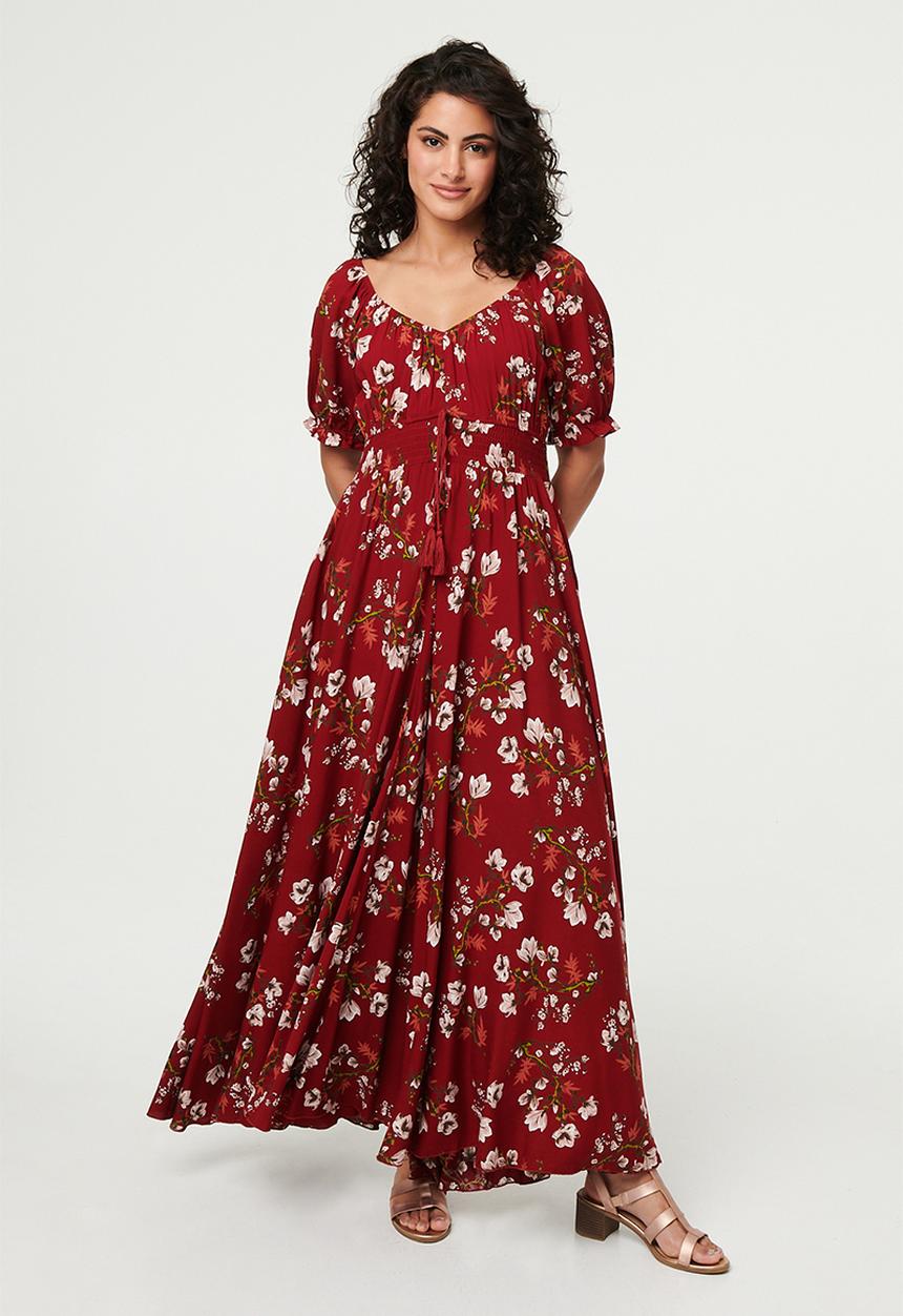 Stella Morgan - Elasticated Scoop Neck Maxi Dress With Side Pockets - Red