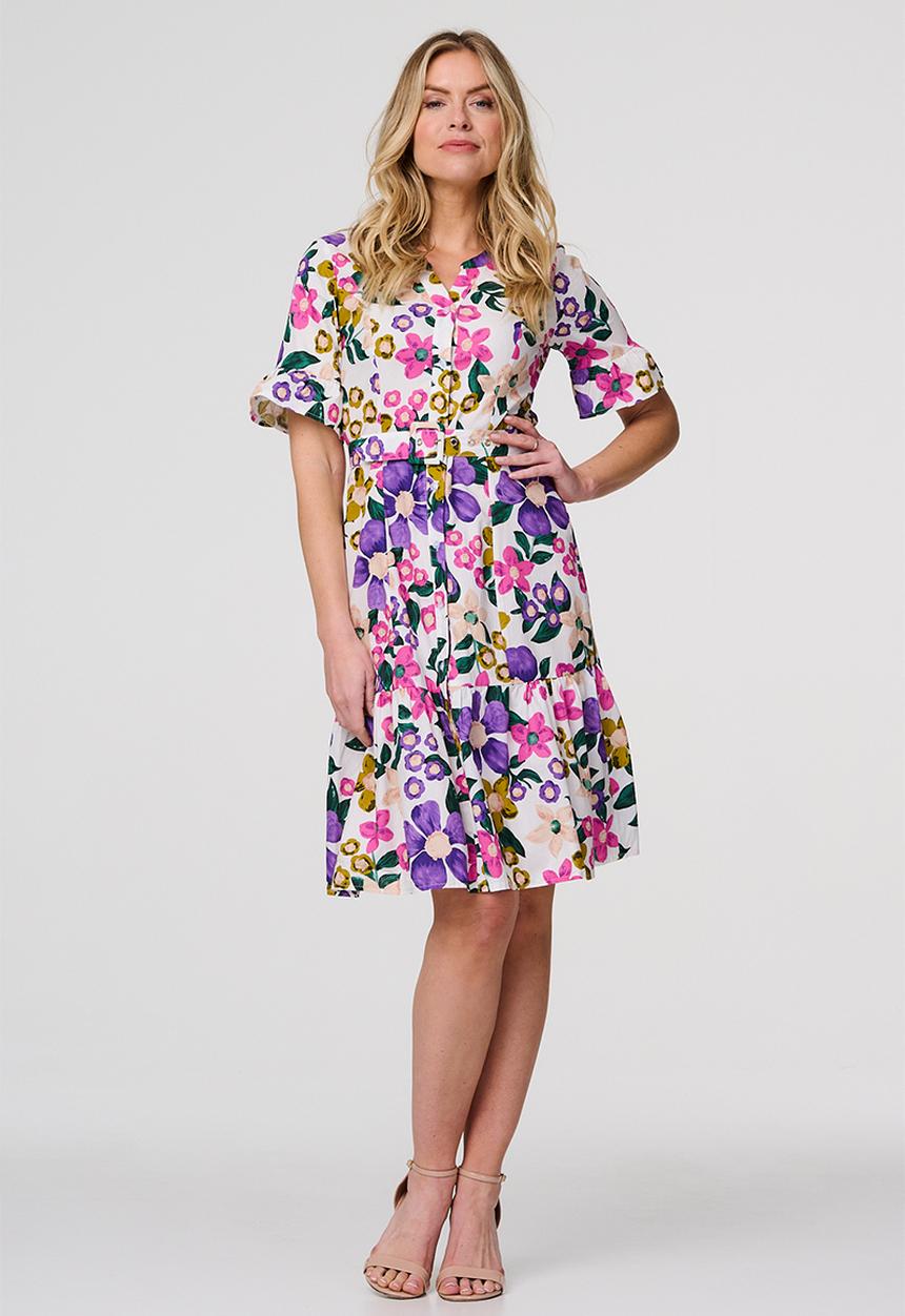 Stella Morgan - Short With Flutter Button Through Midi Dress With Tier At Hem - Purple