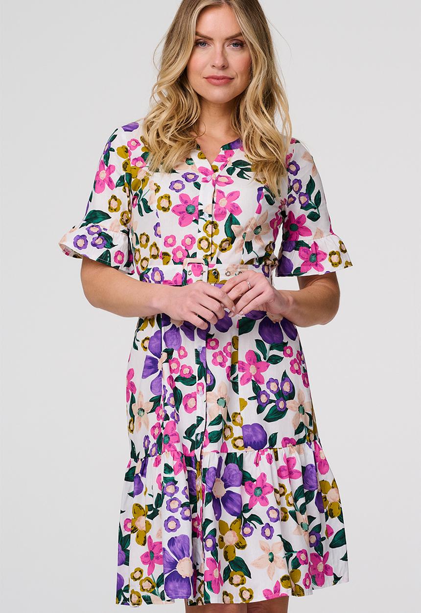 Stella Morgan - Short With Flutter Button Through Midi Dress With Tier At Hem - Purple