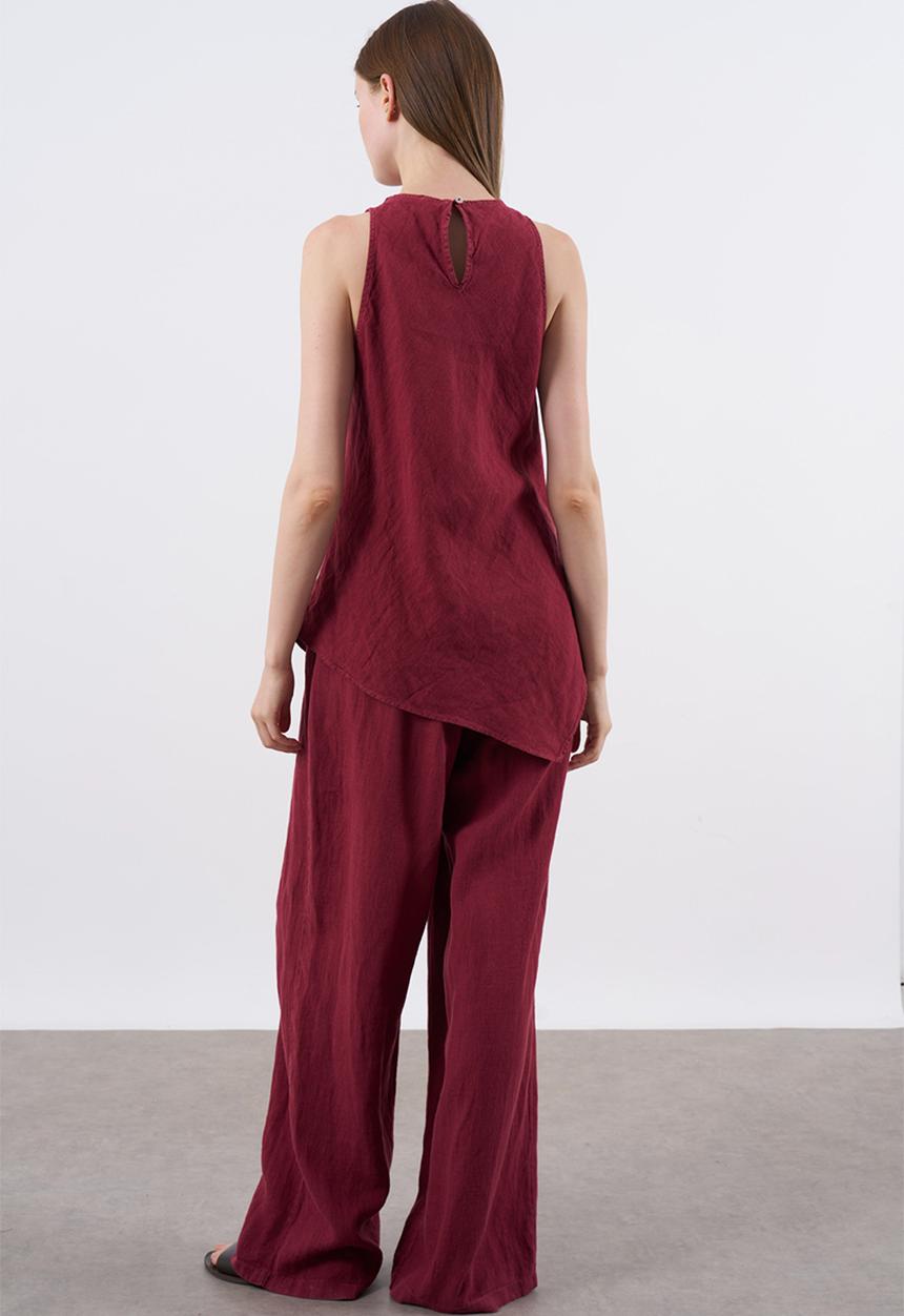 Trendyol - Sleeveless Blouse and Woven Pants - Top Set - Bordeaux