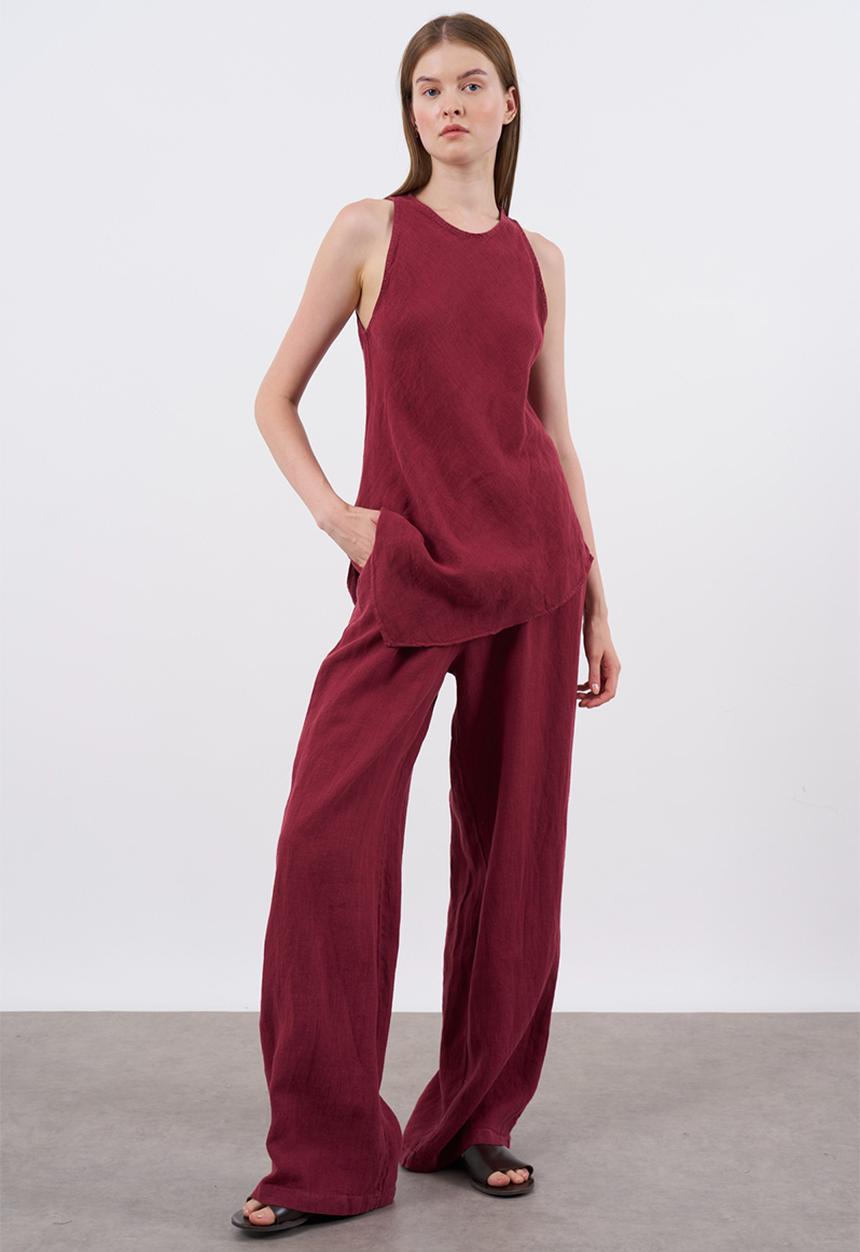 Trendyol - Sleeveless Blouse and Woven Pants - Top Set - Bordeaux