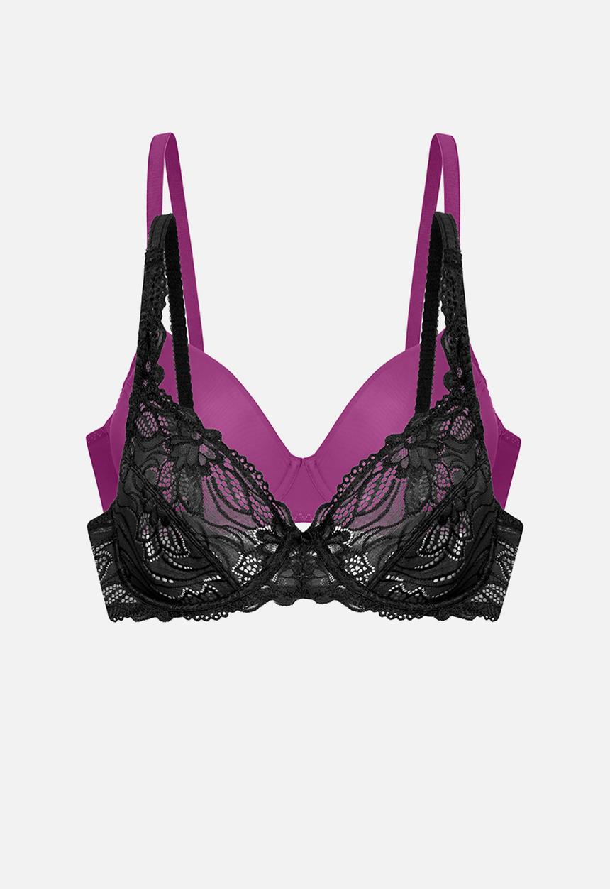 DORINA - Angie 2 pack non padded wired bra - black & fuchsia