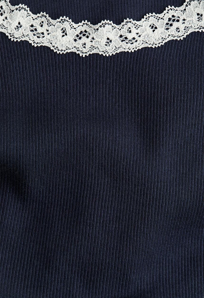 H&M - Lace-trimmed vest top - navy blue