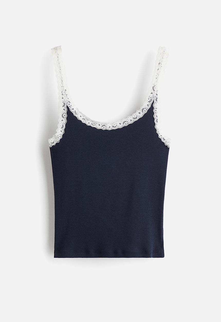 H&M - Lace-trimmed vest top - navy blue