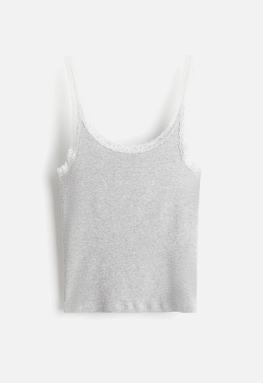 H&M - Lace-trimmed vest top - grey marl