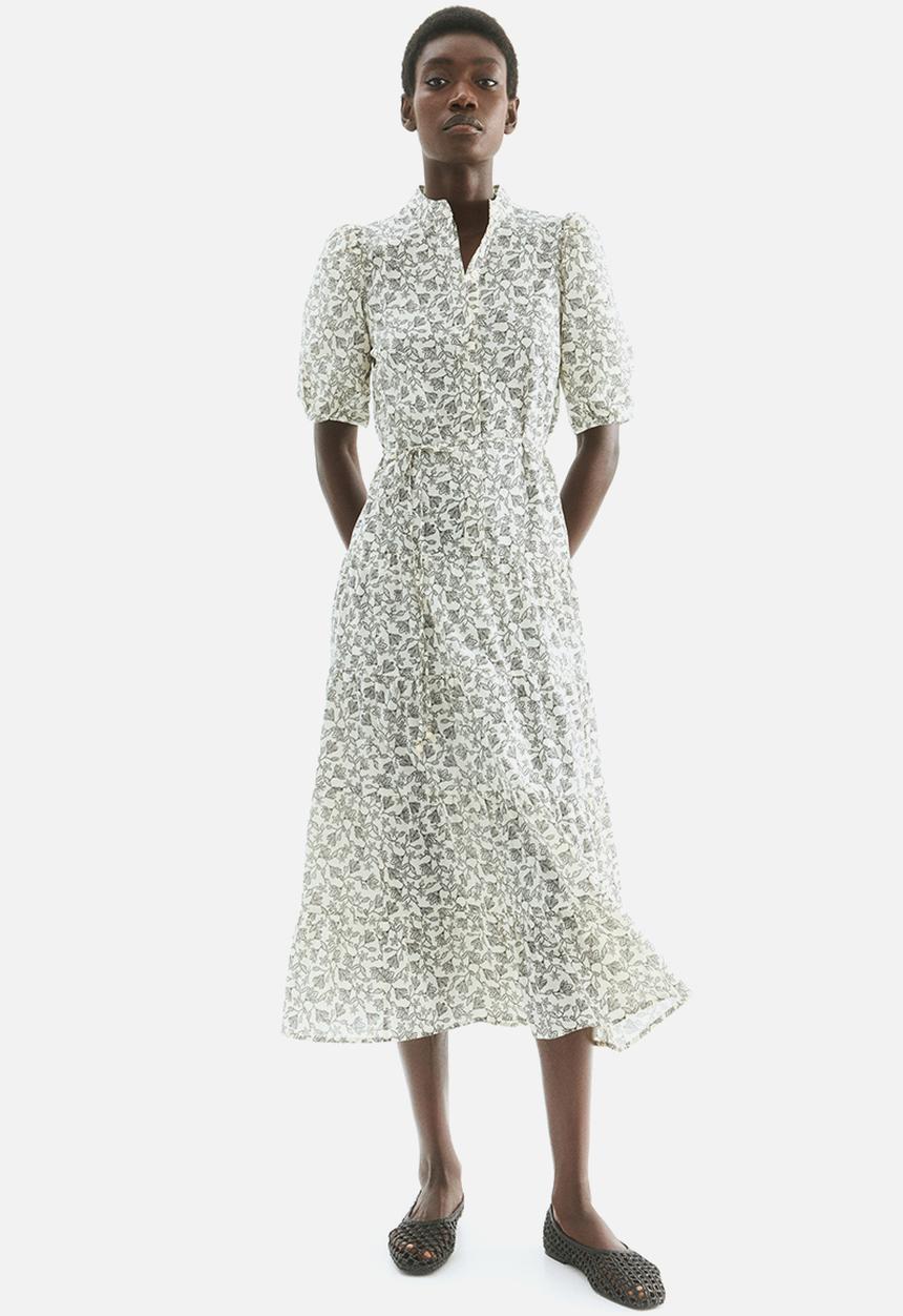 H&M - Long cotton dress - white patterned