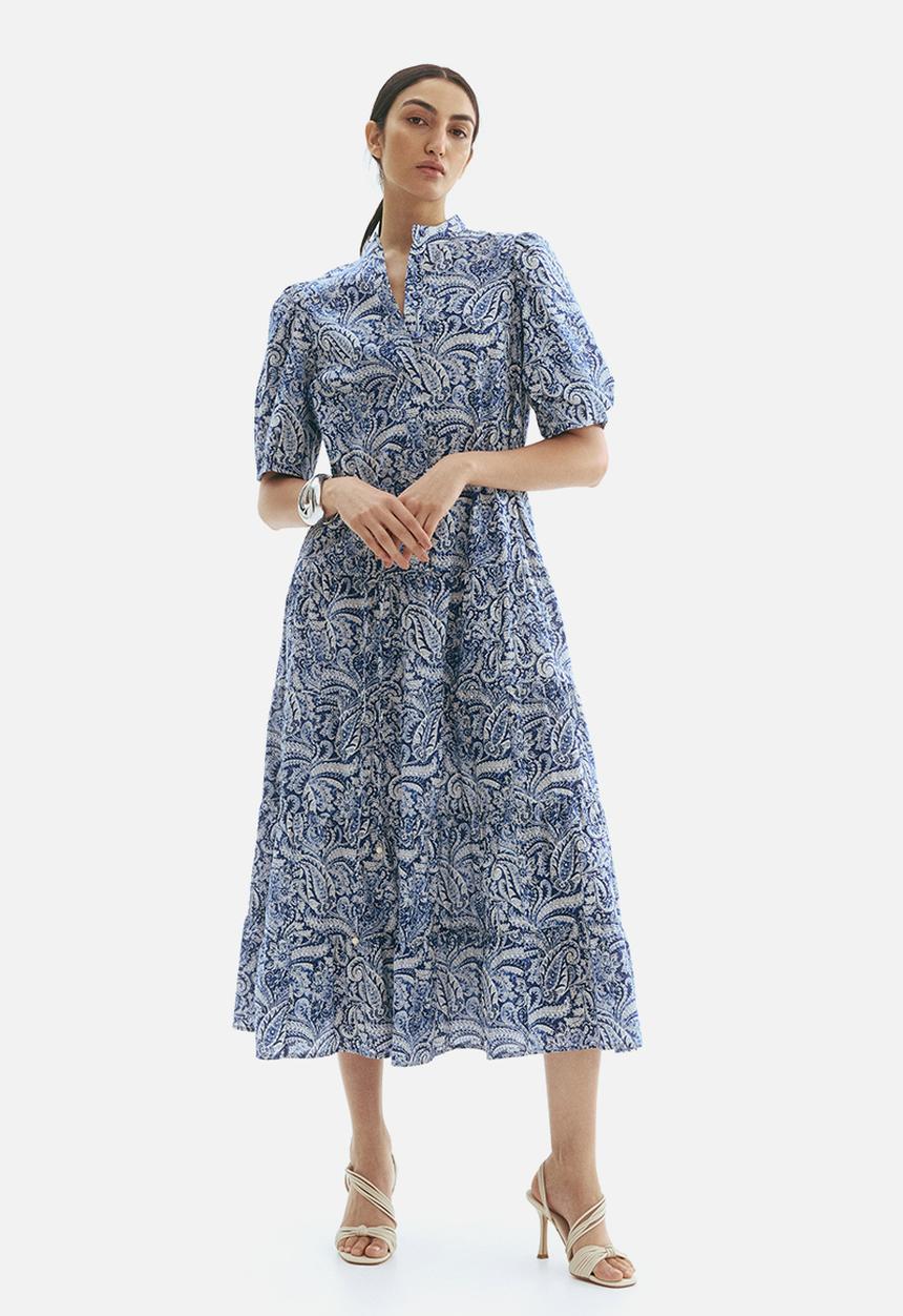 H&M - Long cotton dress - blue paisley pattern