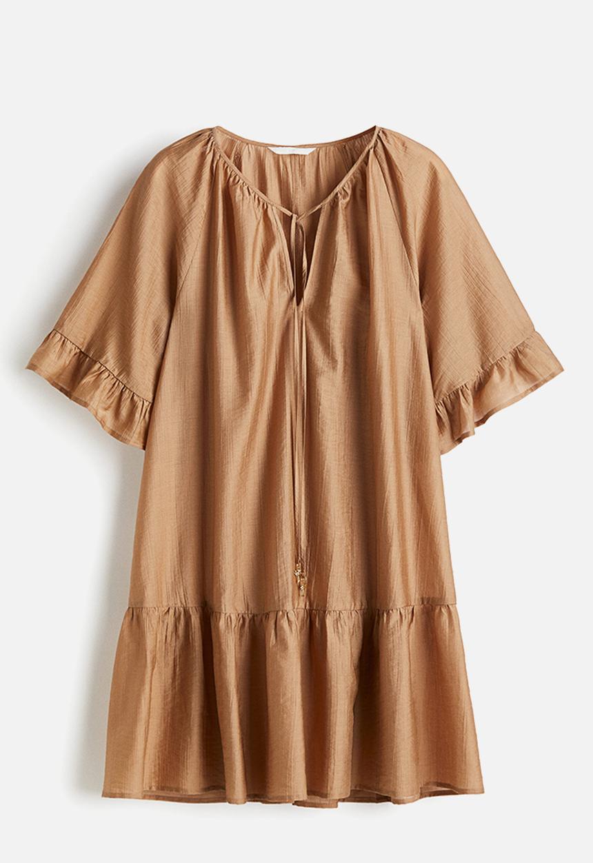 H&M - Tie-detail tunic dress - dark beige