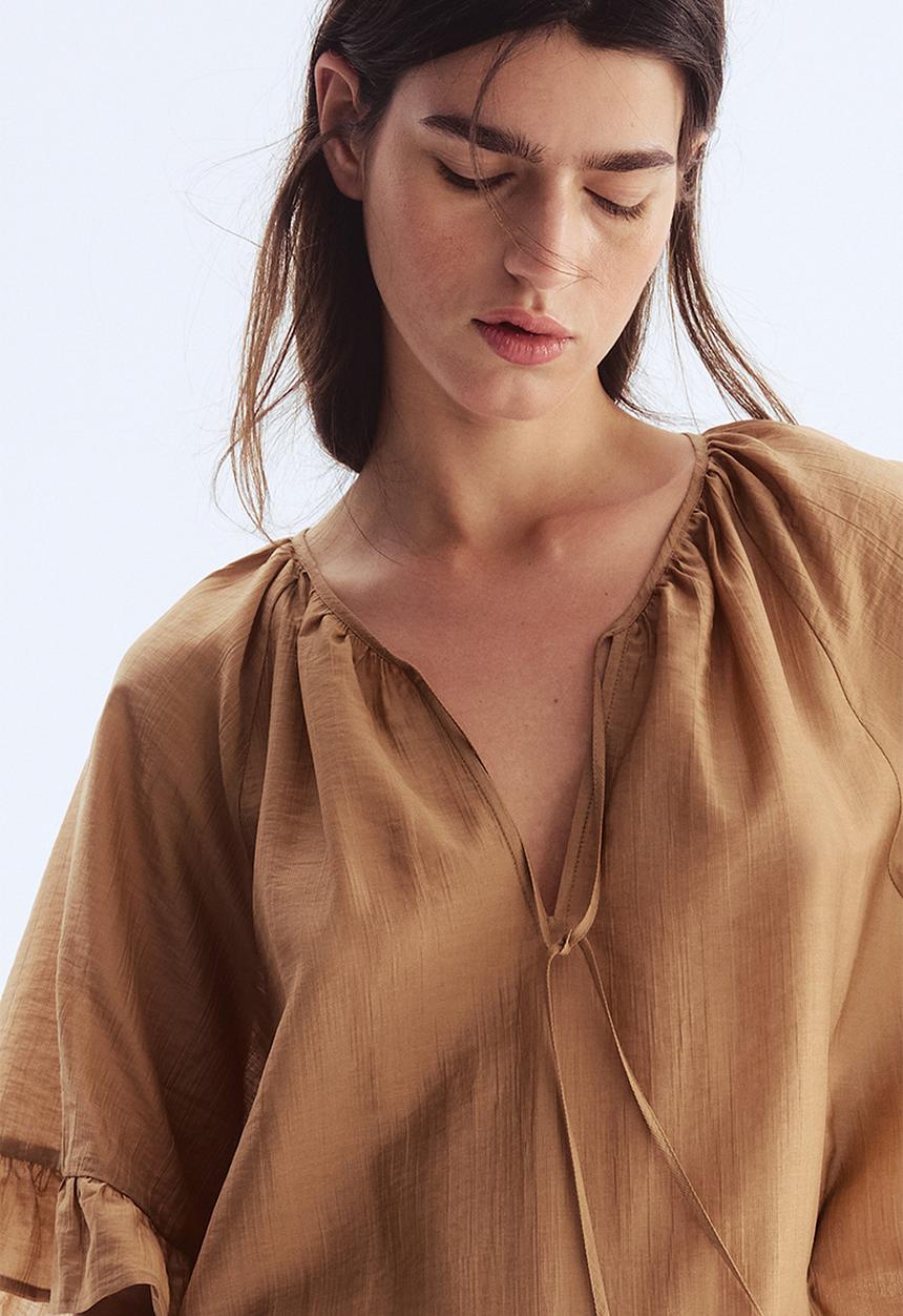 H&M - Tie-detail tunic dress - dark beige