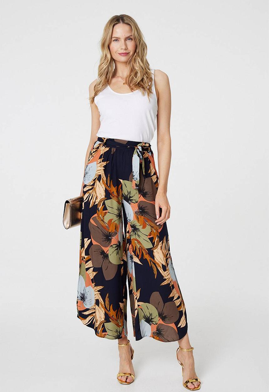 Stella Morgan - Wide Leg Palazzo Knit Pant With Side Slit - Multi