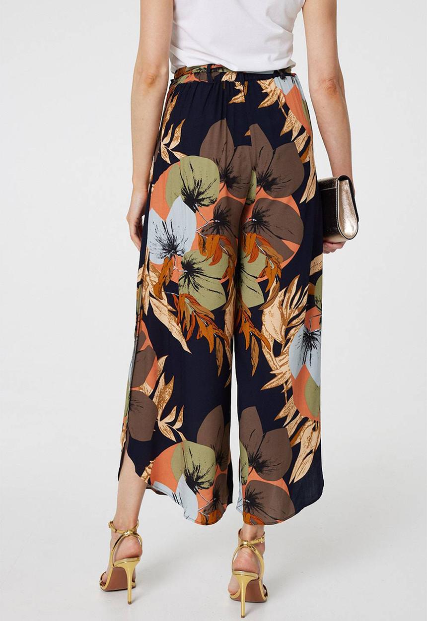 Stella Morgan - Wide Leg Palazzo Knit Pant With Side Slit - Multi