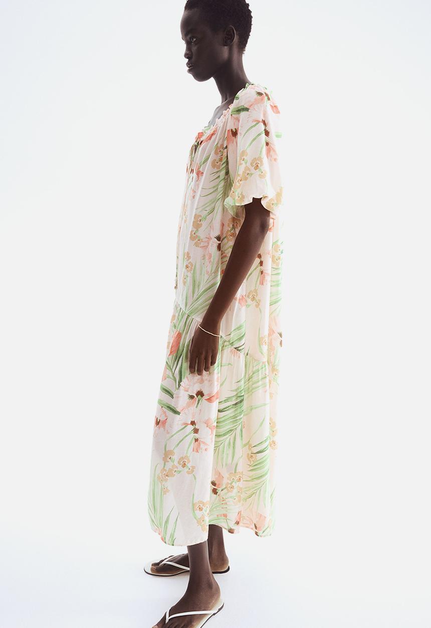 H&M - Drawstring-detail dress - light pink floral