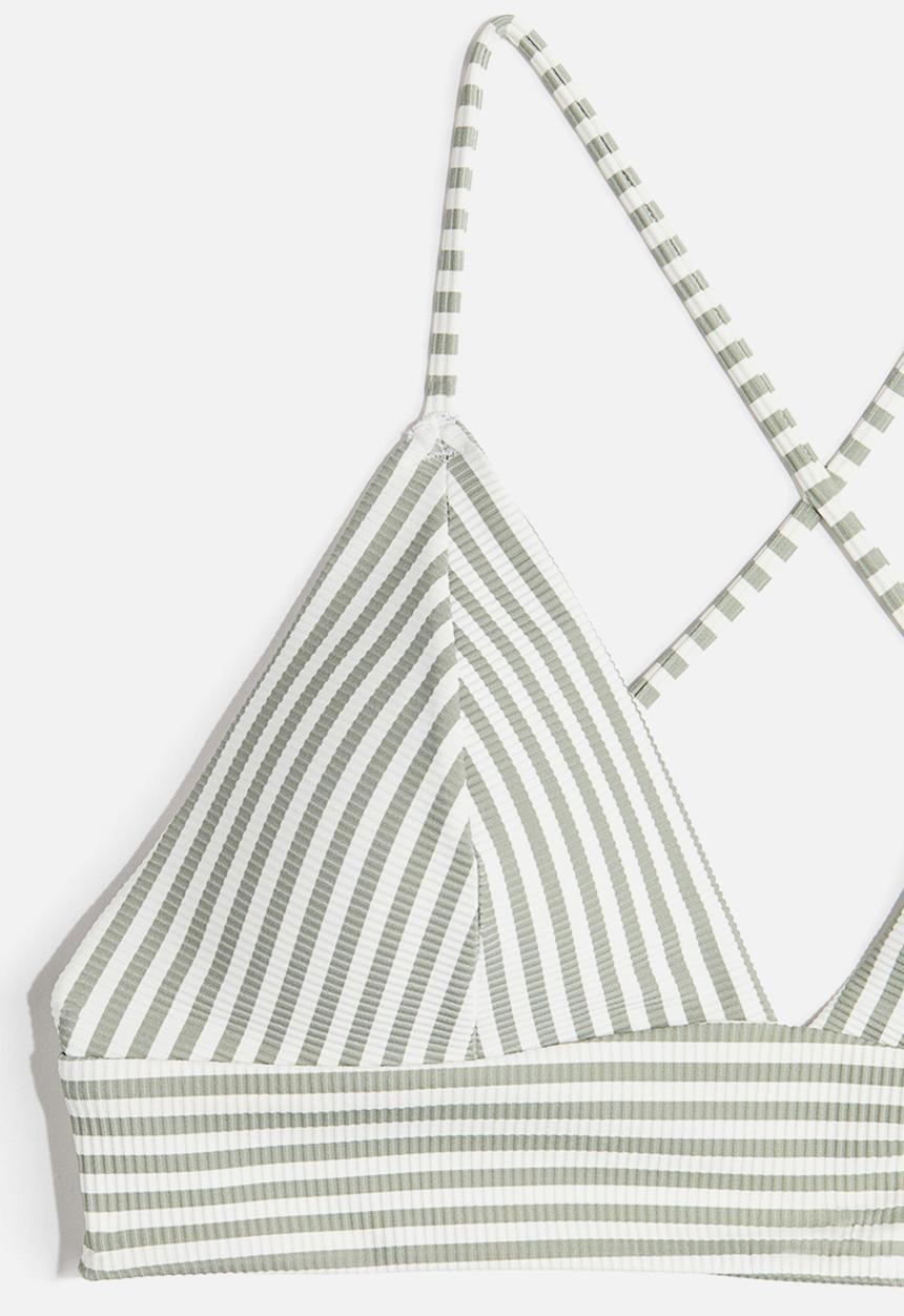 H&M - Padded bikini top - khaki green striped