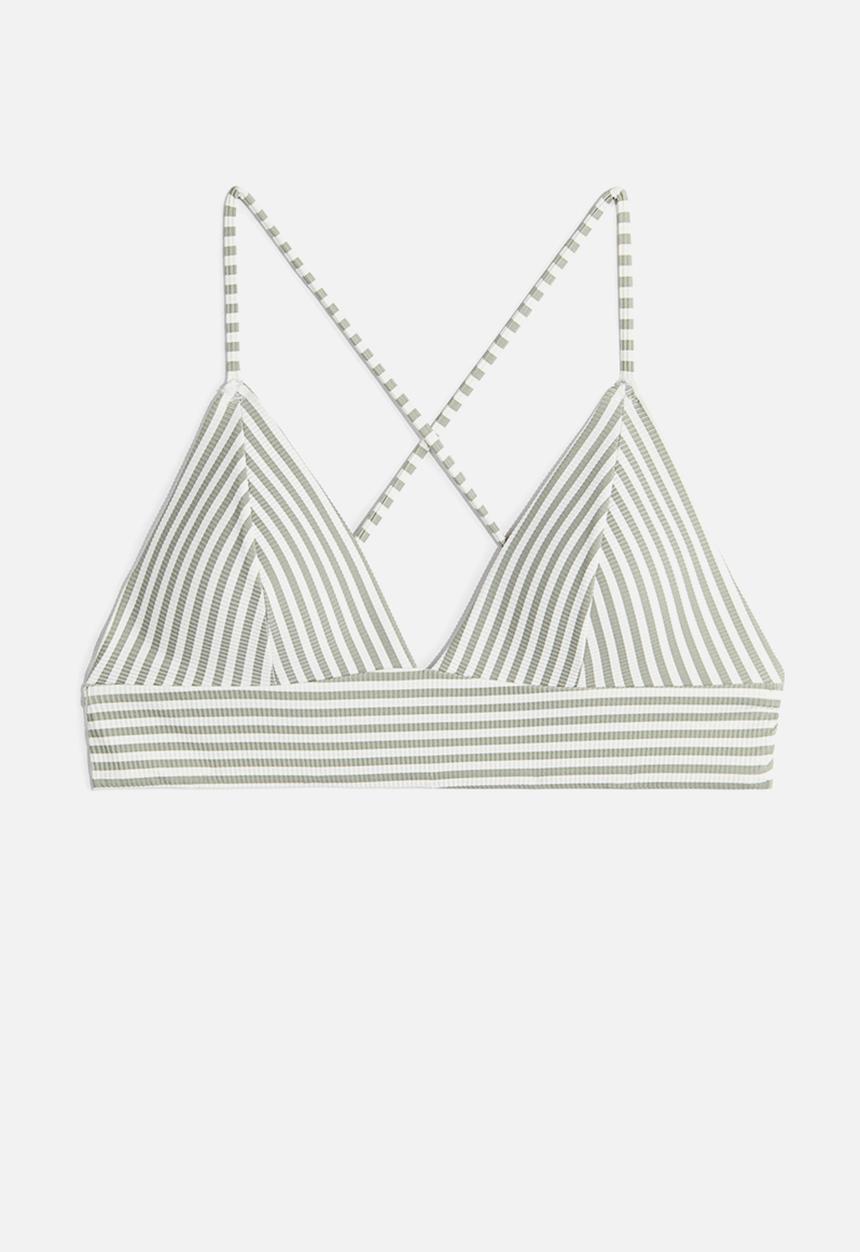 H&M - Padded bikini top - khaki green striped