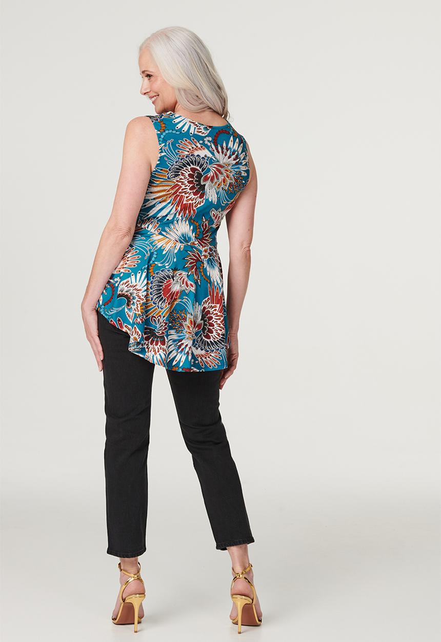 Stella Morgan - Sleeveless Zip Front Longer Length Top - Teal