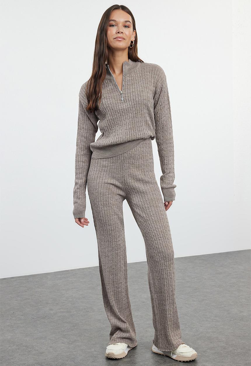 Trendyol - Zippered Knitwear Lower-Upper Set   - Mink