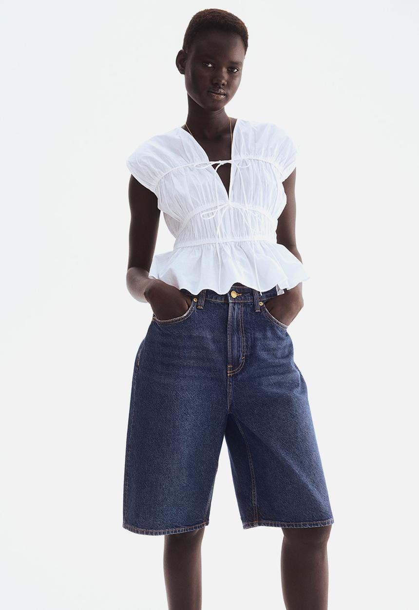 H&M - Drawstring poplin blouse - white