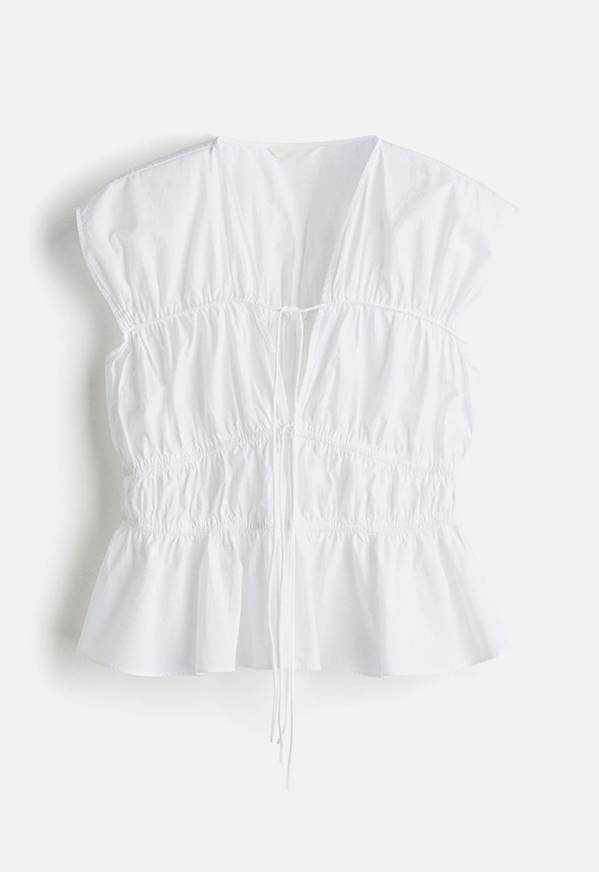 H&M - Drawstring poplin blouse - white