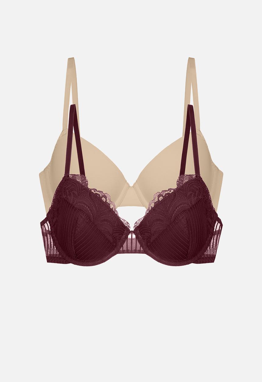 DORINA - Emersyn 2 pack demi bras - red & beige
