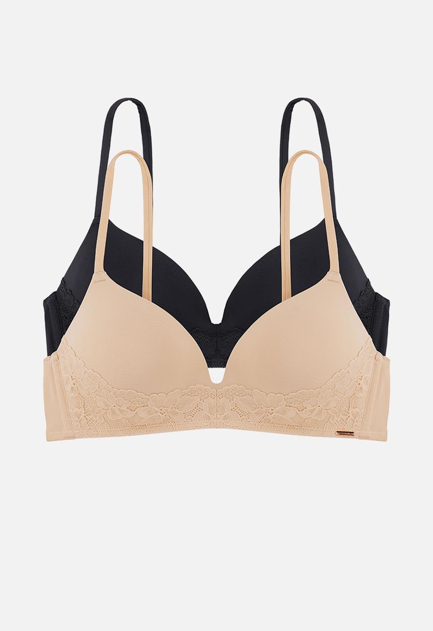 DORINA - Fili/lace 2 pack light padded soft bra - beige & black