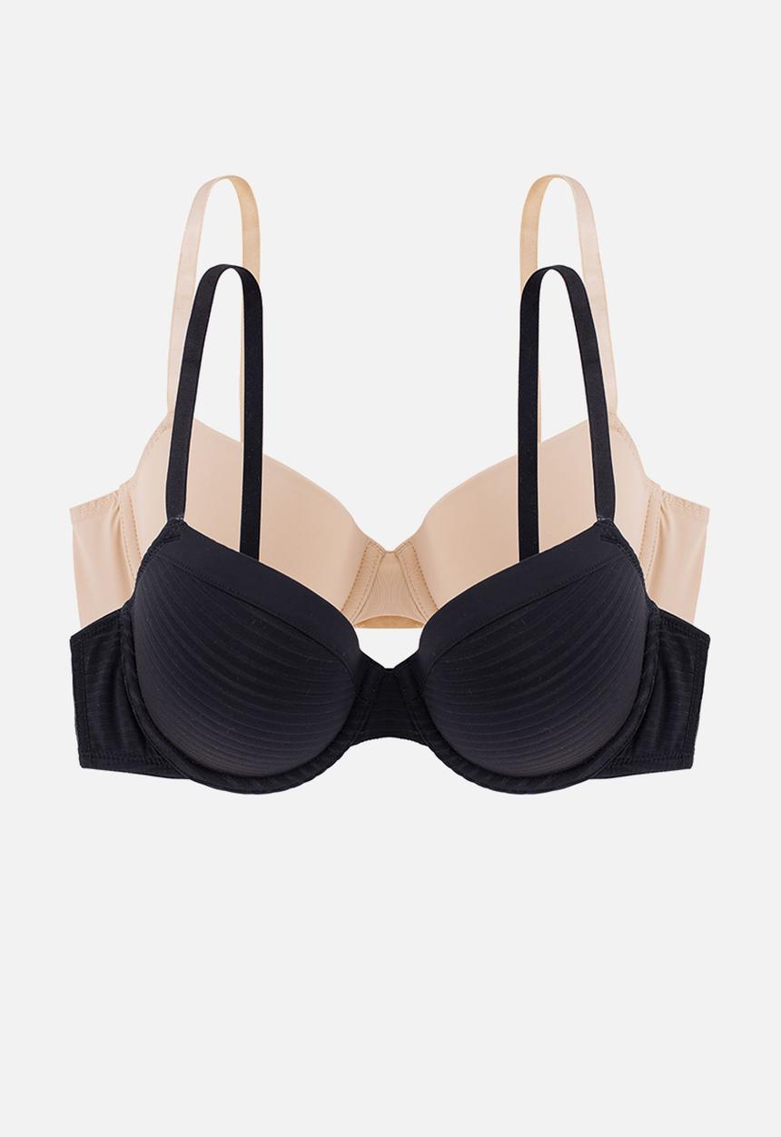 DORINA - Light padded demi 2 pack bra - black & beige