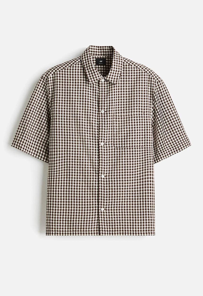 H&M - Regular fit short-sleeved shirt - brown gingham check