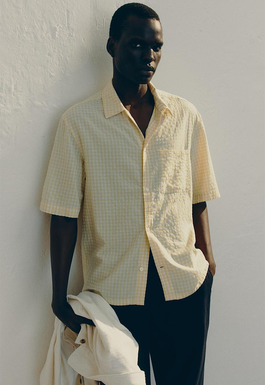 H&M - Regular fit short-sleeved shirt - yellow gingham check