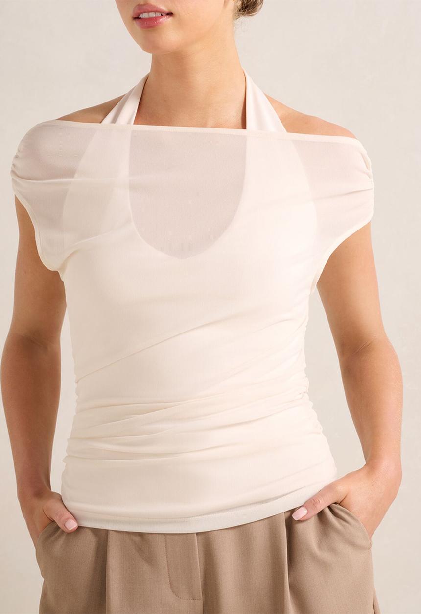 Forever New - Aria Tipped Mesh Halter Top - Chai