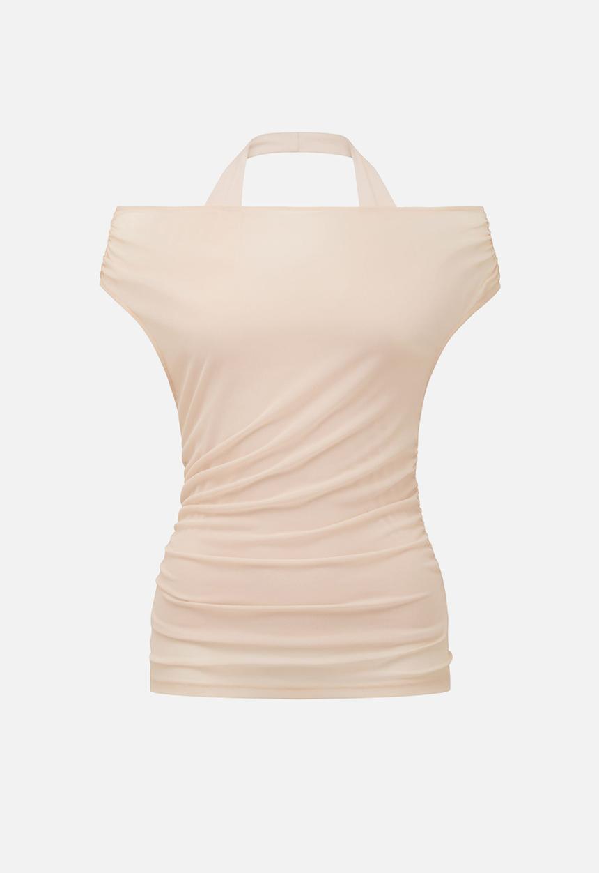 Forever New - Aria Tipped Mesh Halter Top - Chai