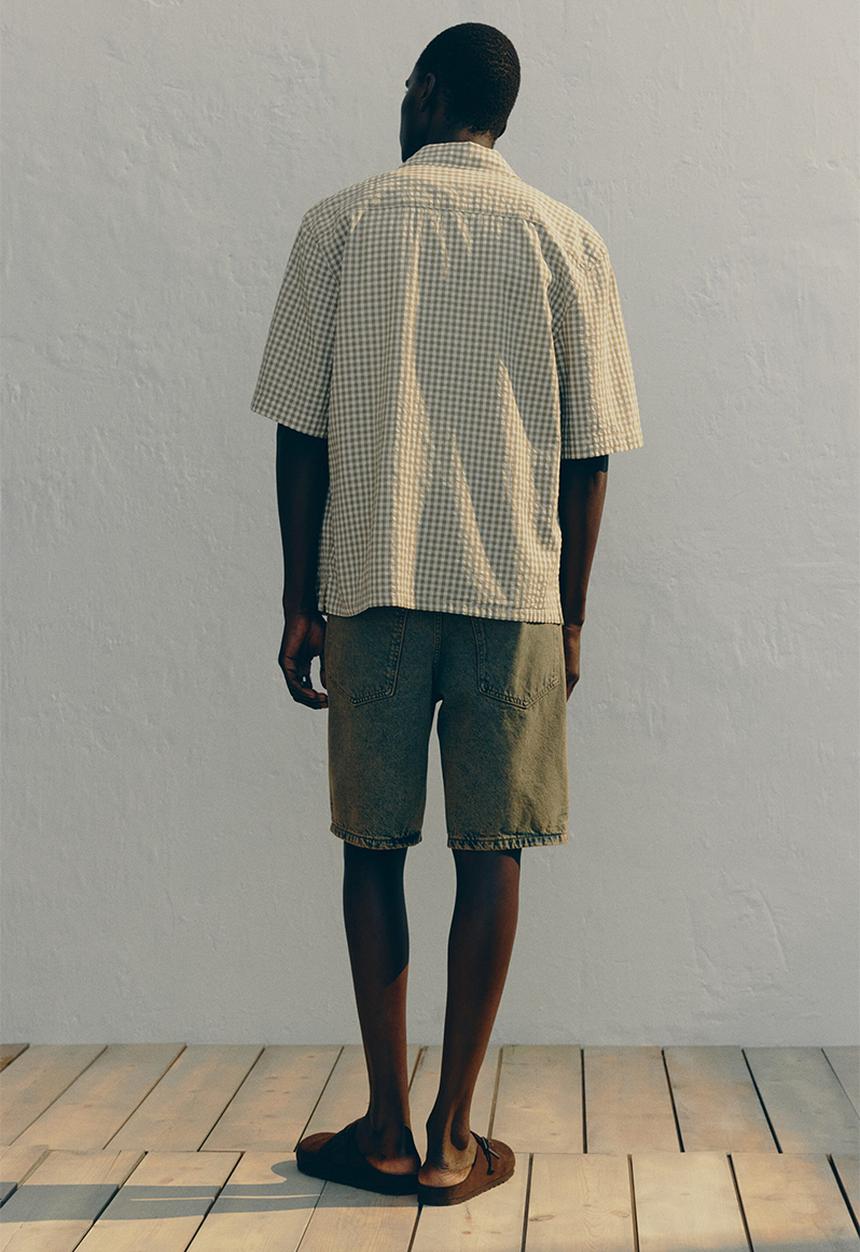 H&M - Regular fit short-sleeved shirt - beige checked