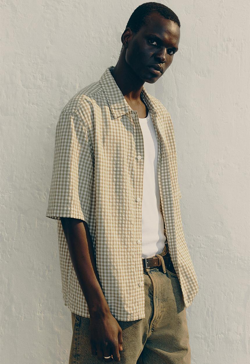 H&M - Regular fit short-sleeved shirt - beige checked
