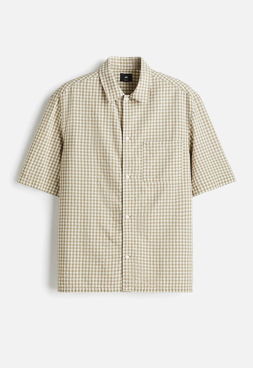 H&M - Regular fit short-sleeved shirt - beige checked