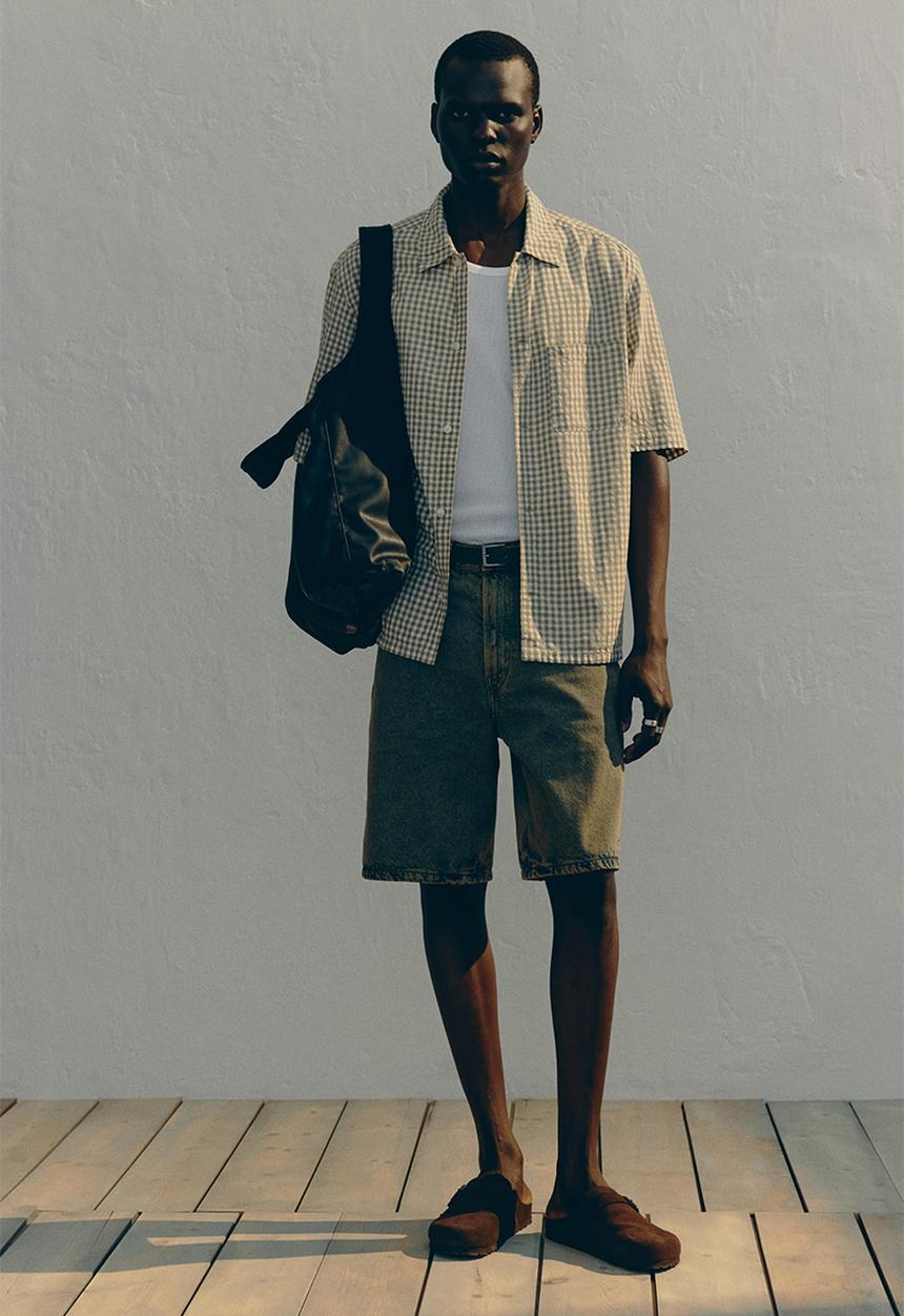 H&M - Regular fit short-sleeved shirt - beige checked