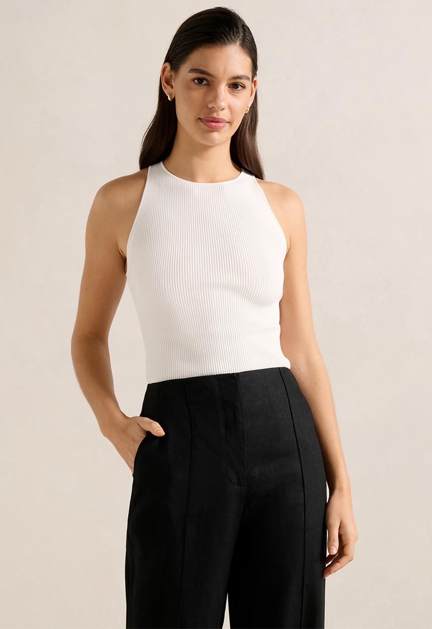 Carla Racer Knit Rib Tank Top - Cream