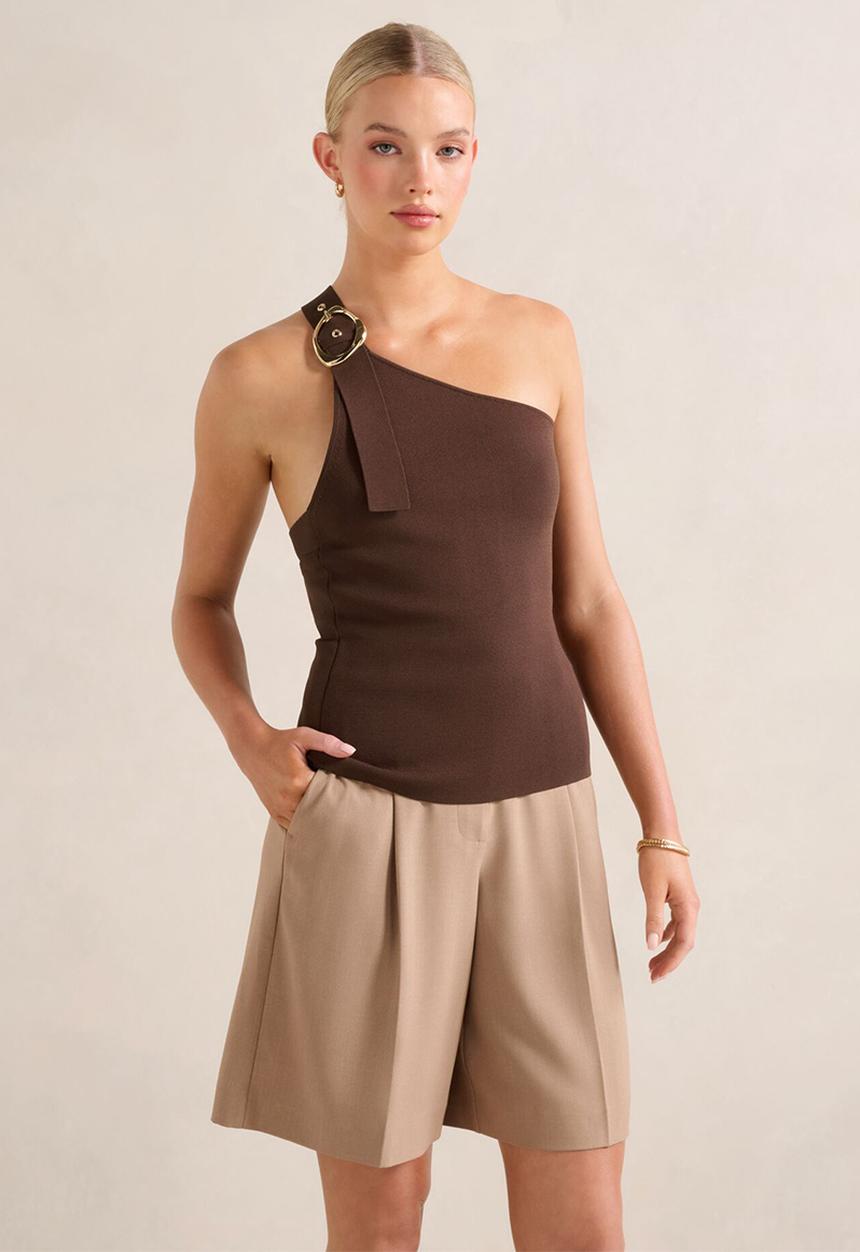 Forever New - Monroe Asymmetric Knit Top - Chocolate
