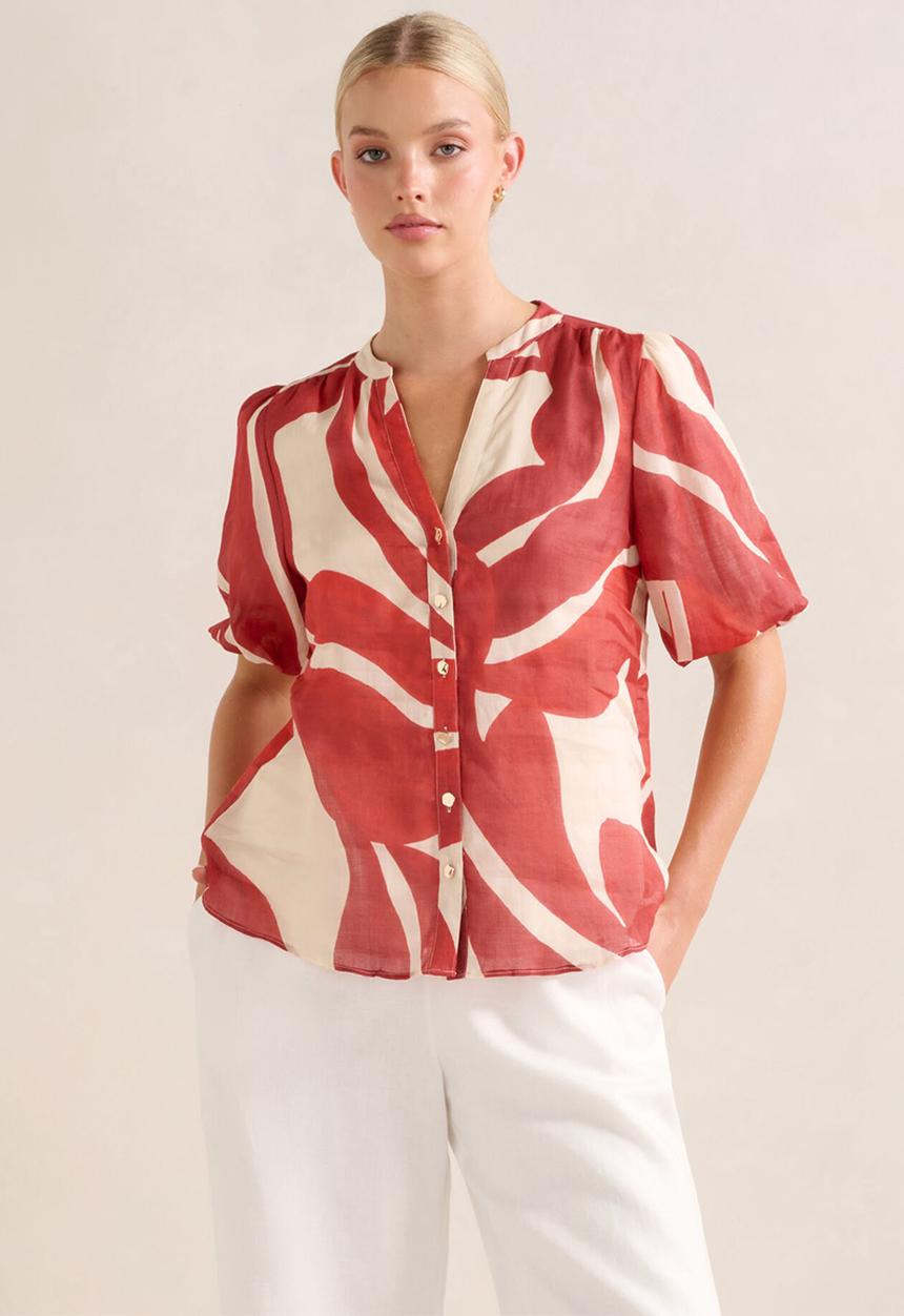 Forever New - Bianca Puff Sleeve Blouse in Nusa Leaf