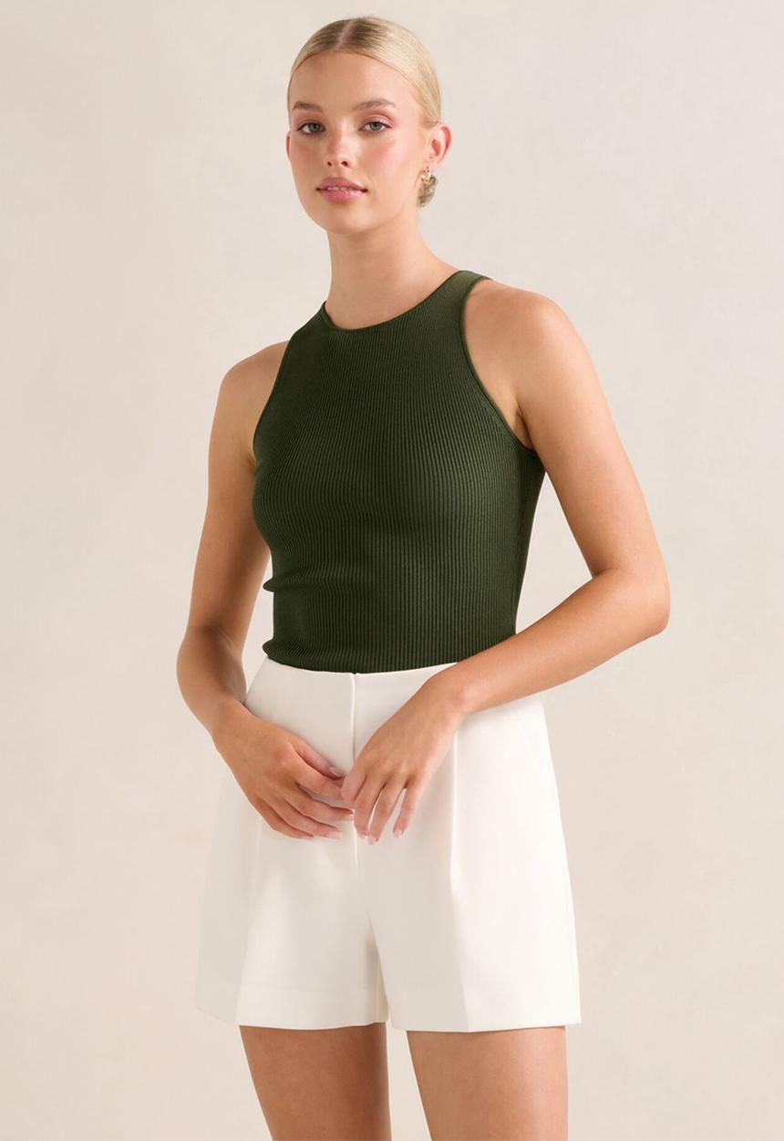 Forever New - Carla Racer Knit Rib Tank Top - Khaki