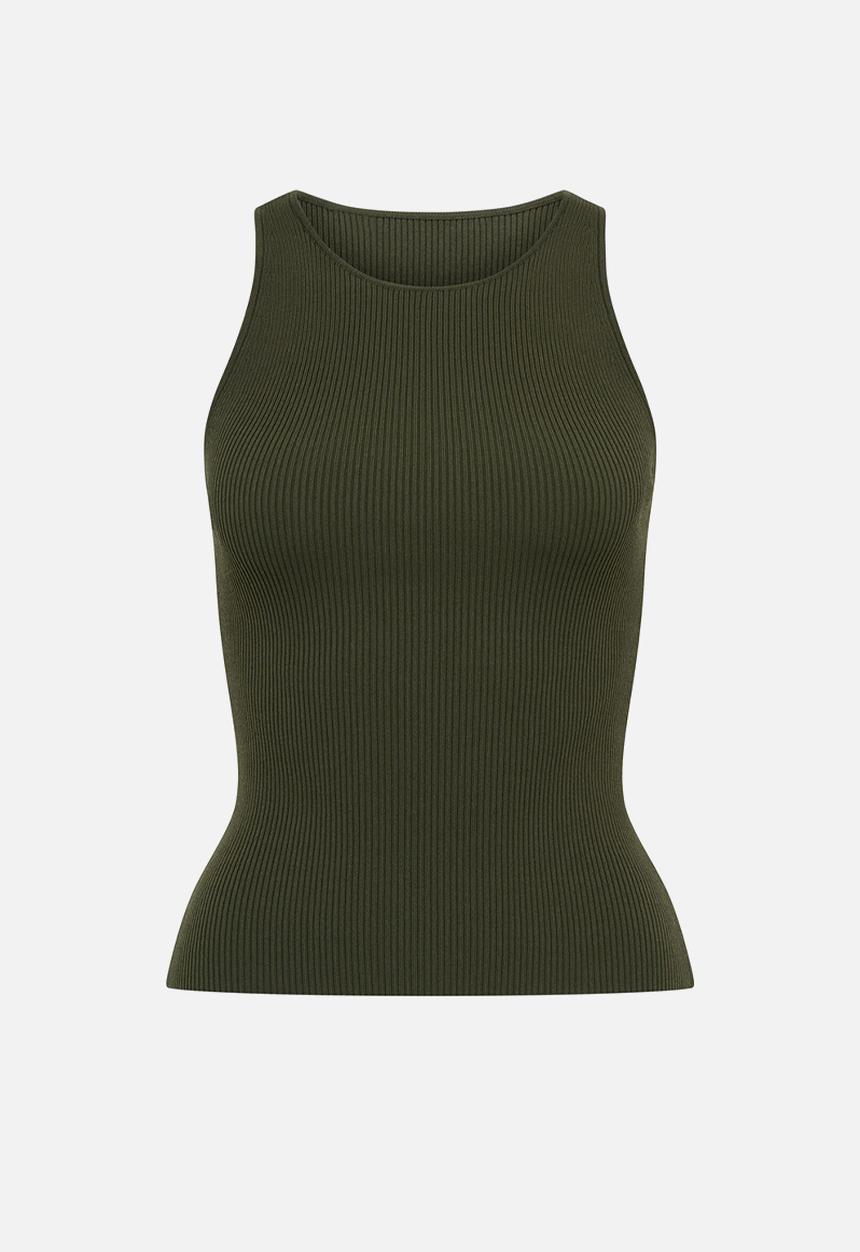 Forever New - Carla Racer Knit Rib Tank Top - Khaki