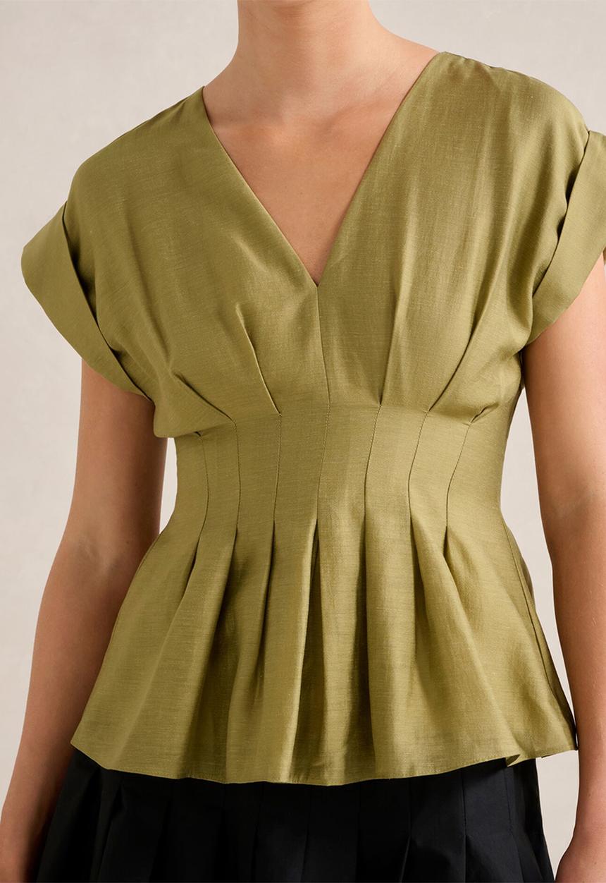 Forever New - Vanessa V Neck Top - Green Olive