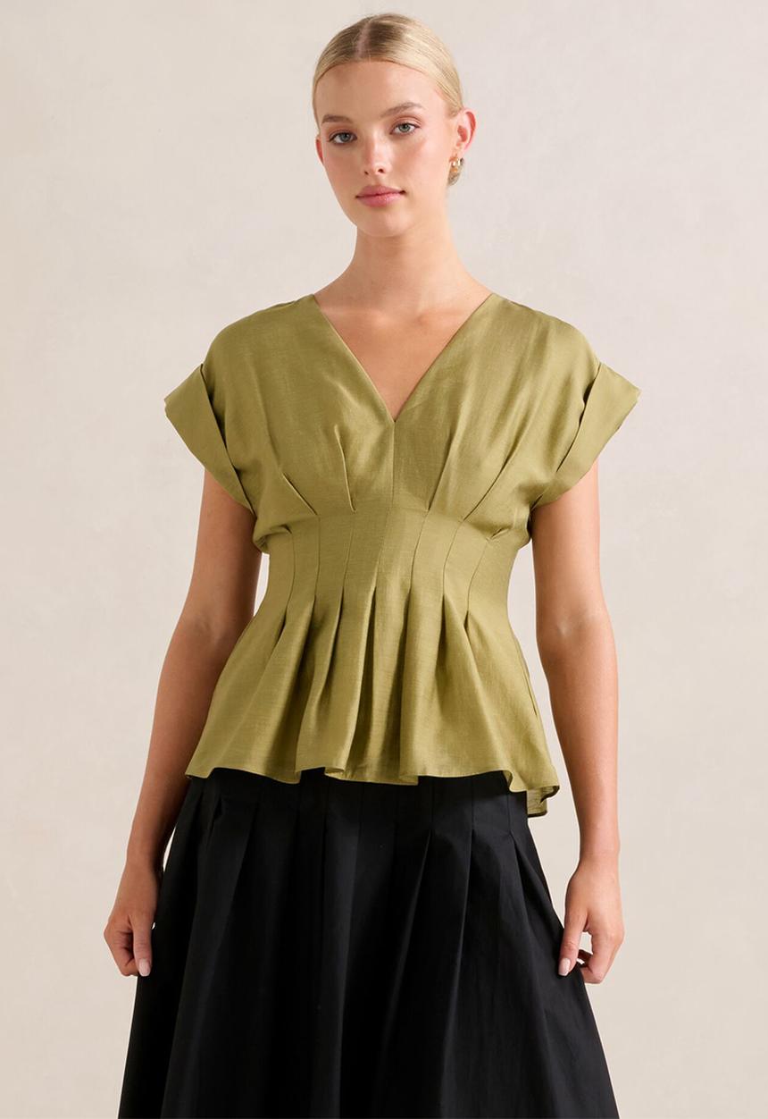 Forever New - Vanessa V Neck Top - Green Olive