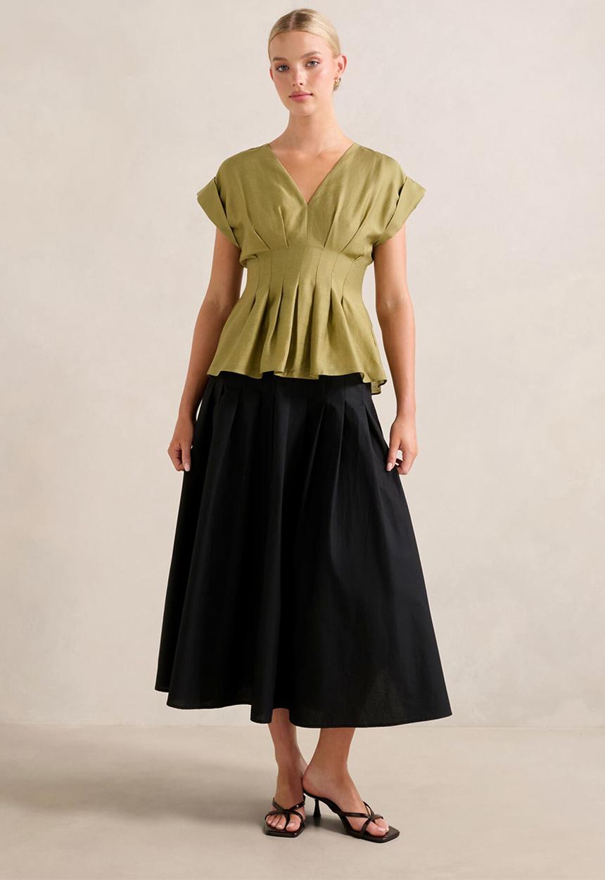 Forever New - Vanessa V Neck Top - Green Olive