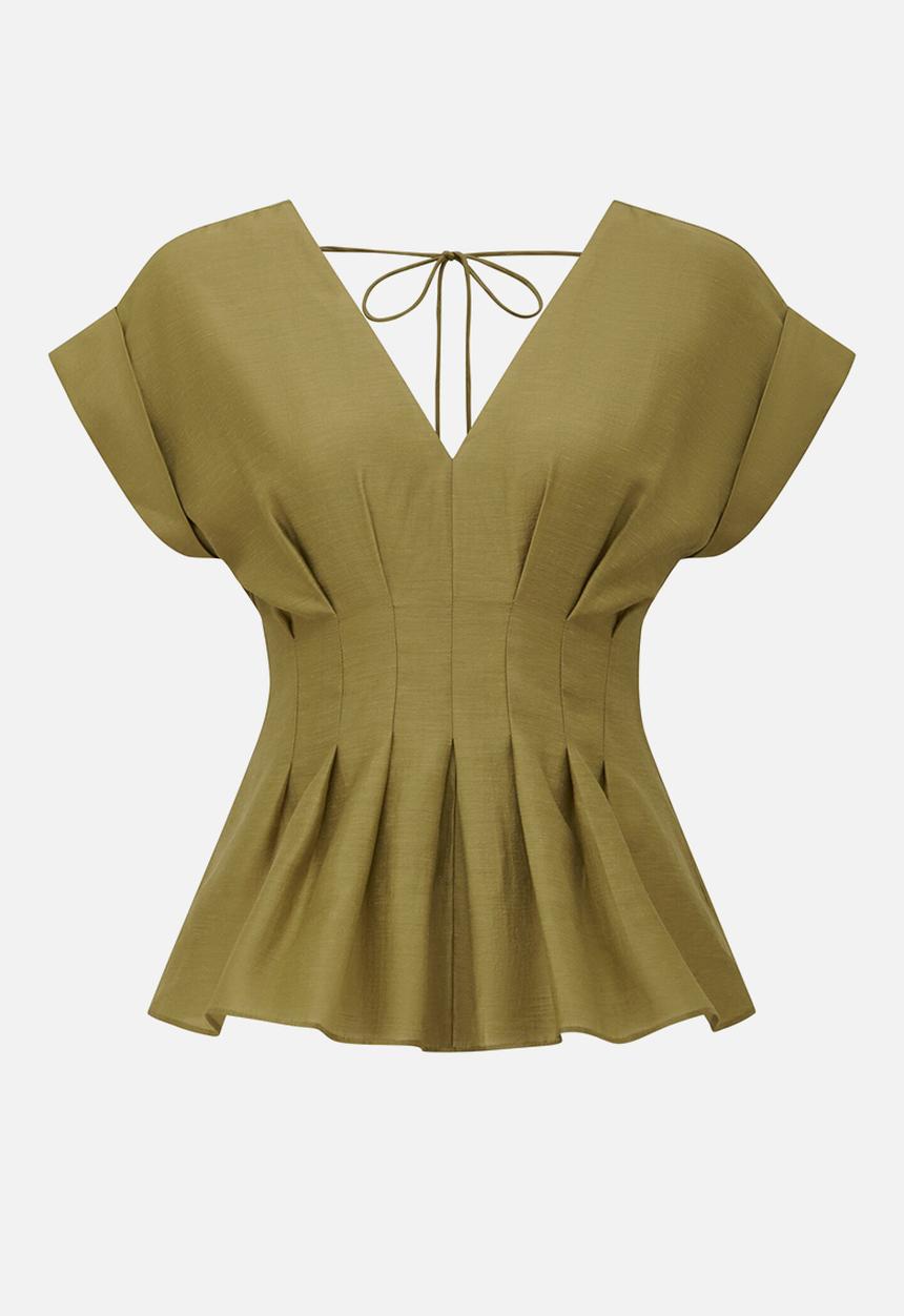 Forever New - Vanessa V Neck Top - Green Olive