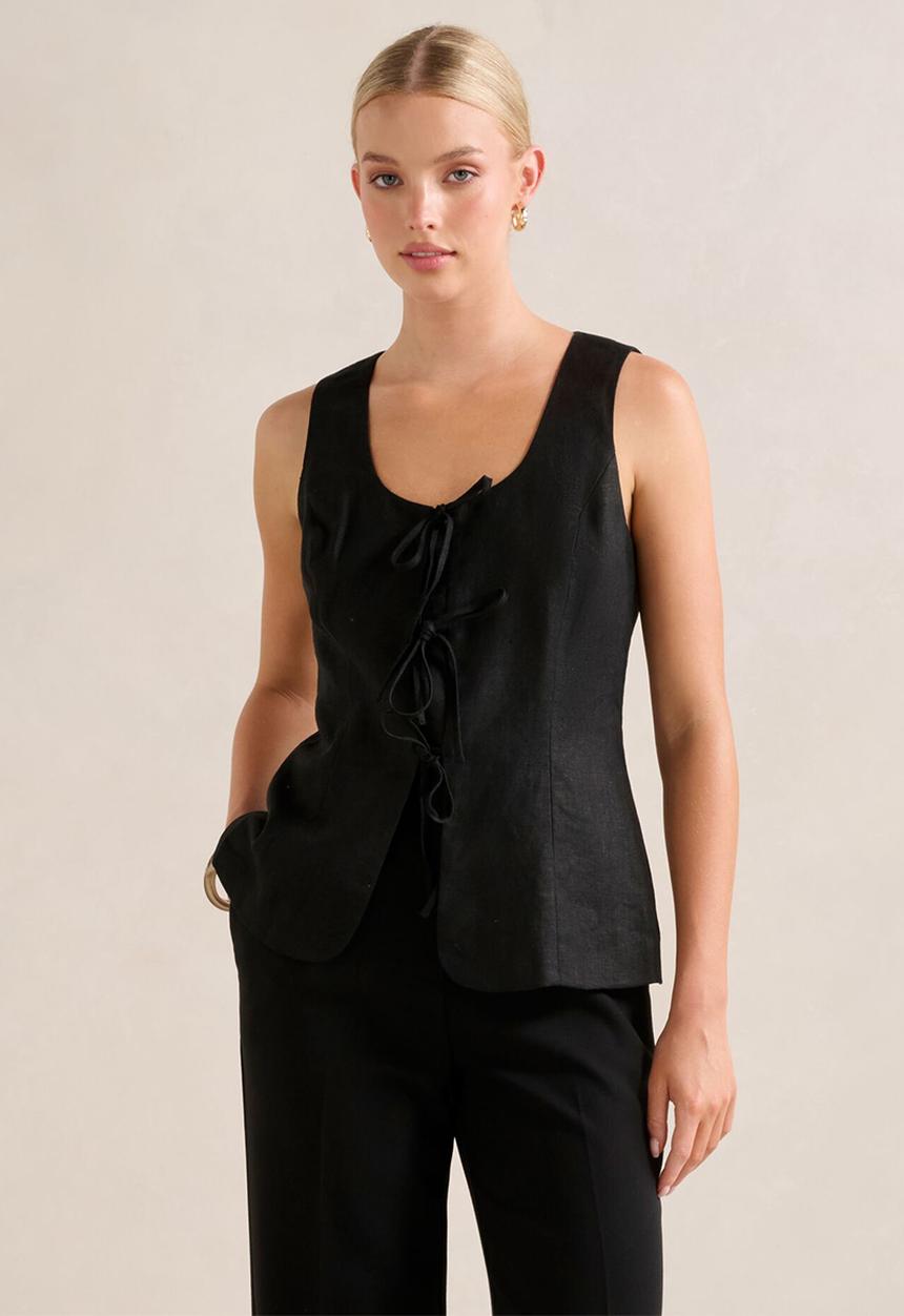 Forever New - Tia Tie Front Waistcoat - Black