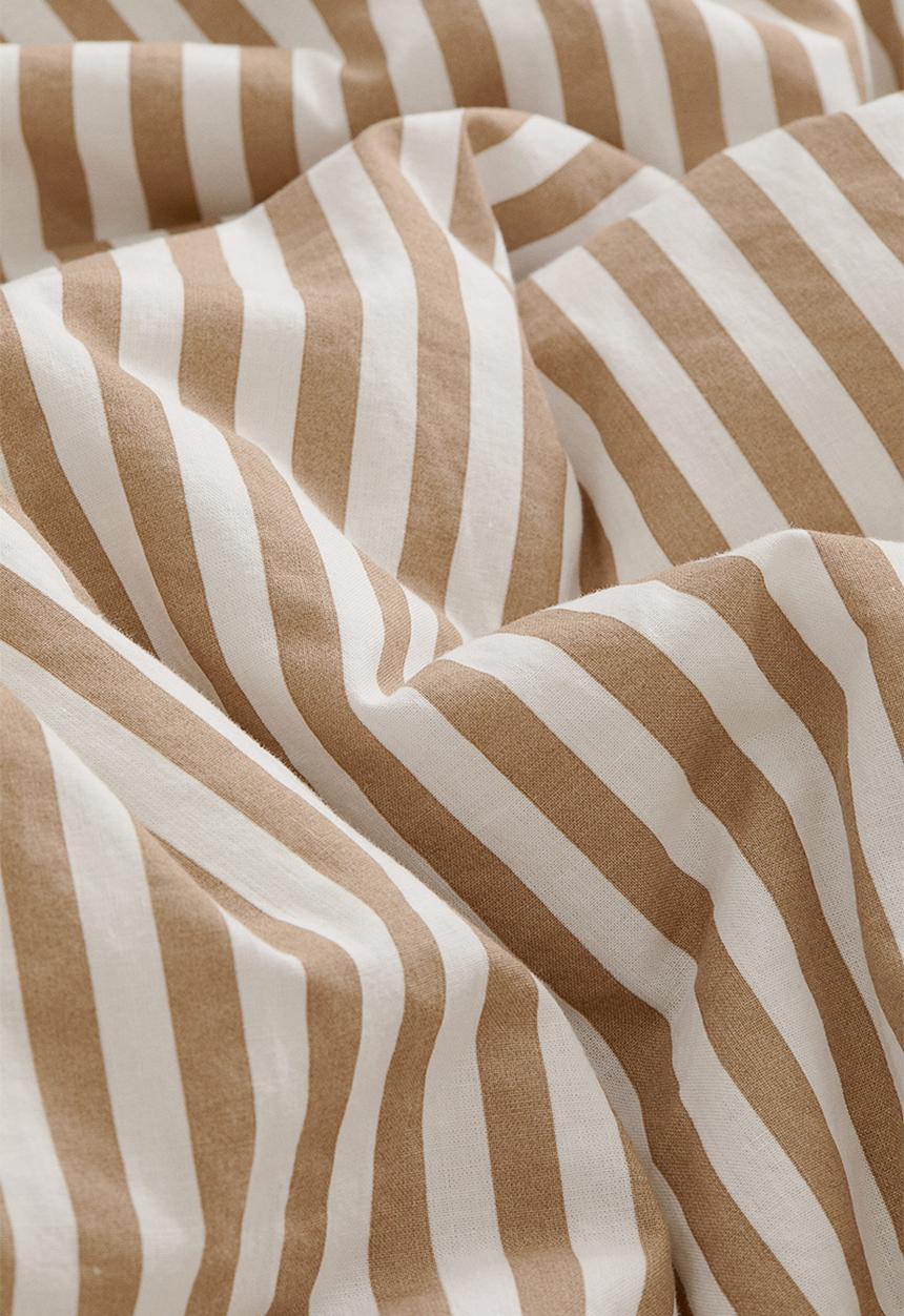 H&M - Cotton double/king duvet cover set - dusty brown/striped 