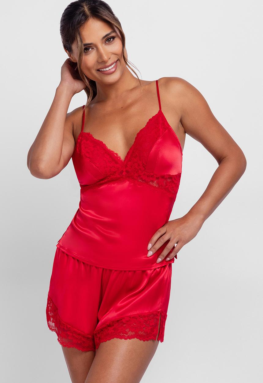DORINA - Lyra-satin shorts - red